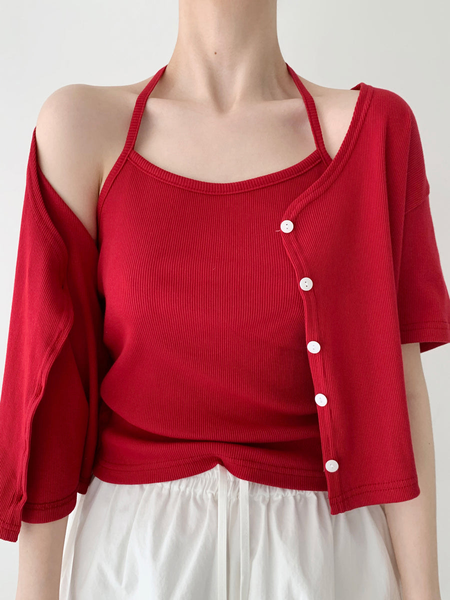Ribbed Halterneck Top & Cardigan Set (PREORDER)