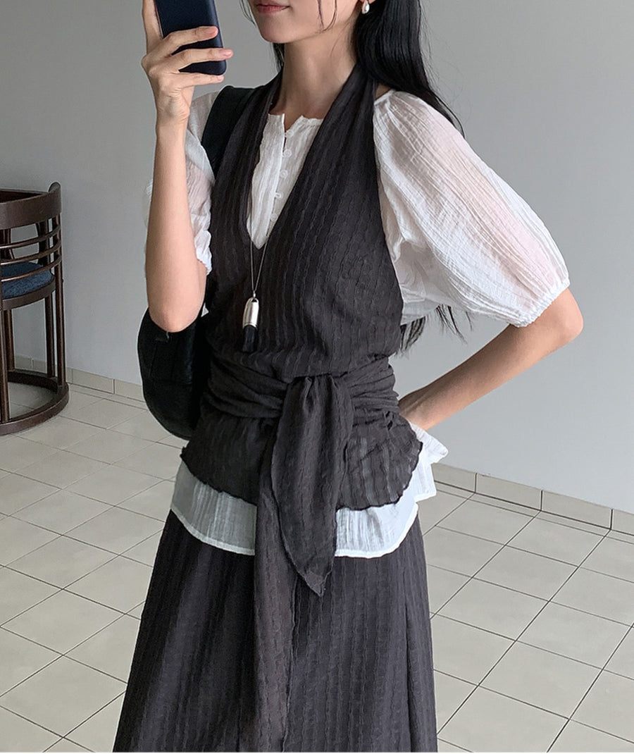 Moss Button Strap Blouse