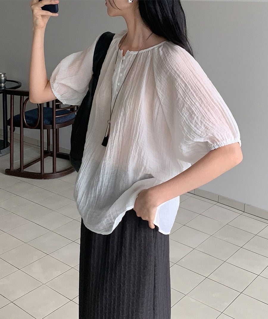 Moss Button Strap Blouse