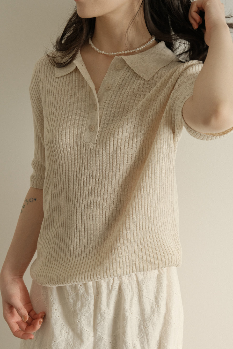 Linen Ribbed Polo Knit