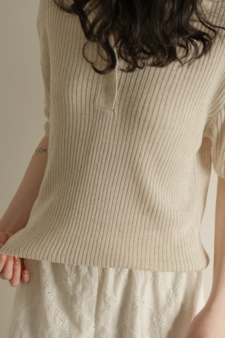 Linen Ribbed Polo Knit