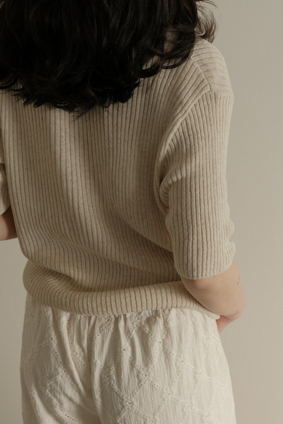 Linen Ribbed Polo Knit