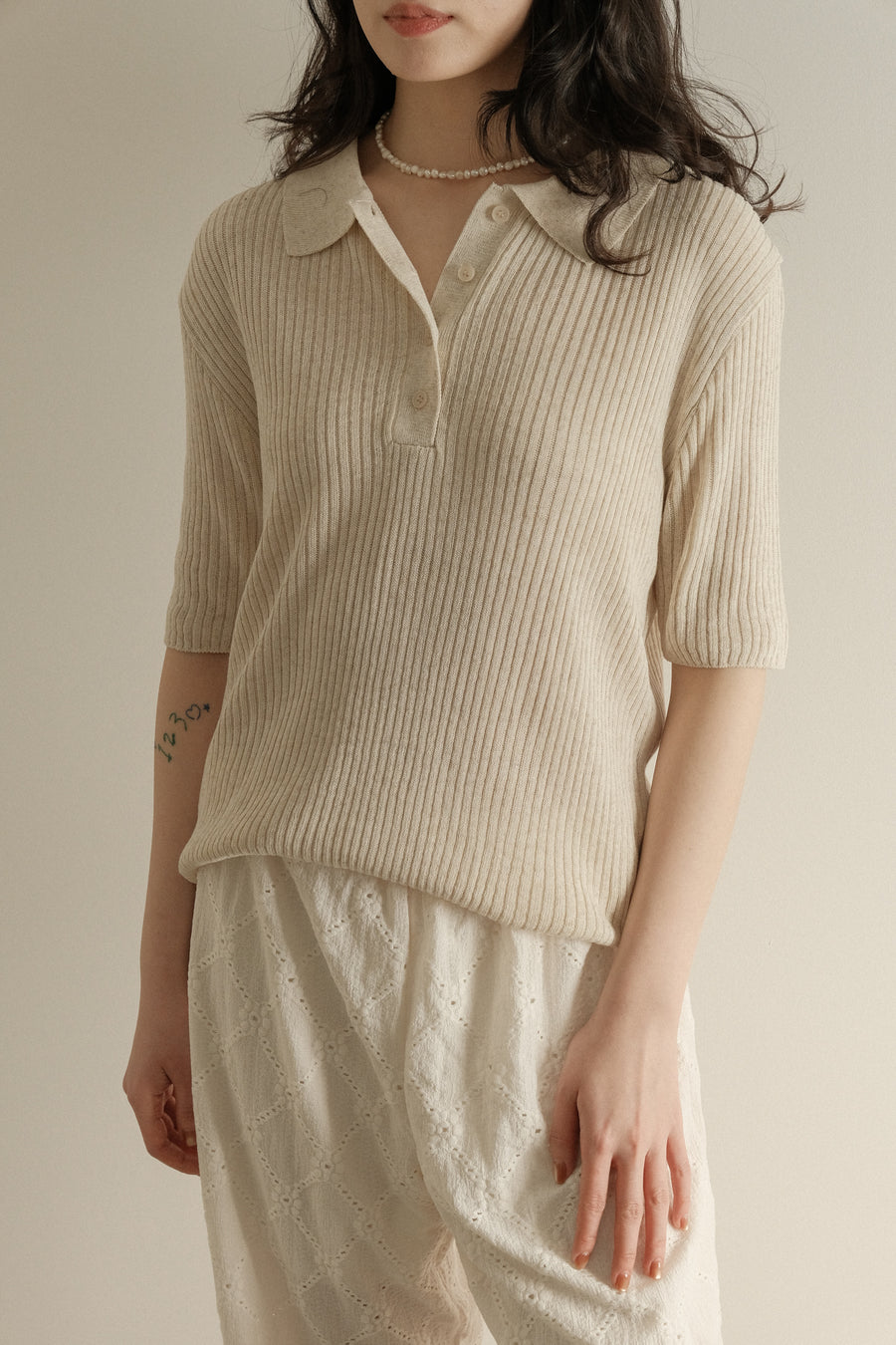 Linen Ribbed Polo Knit