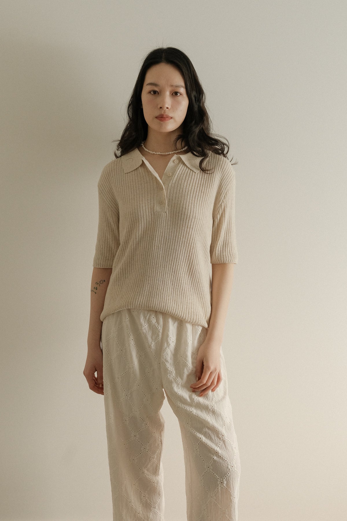 Linen Ribbed Polo Knit