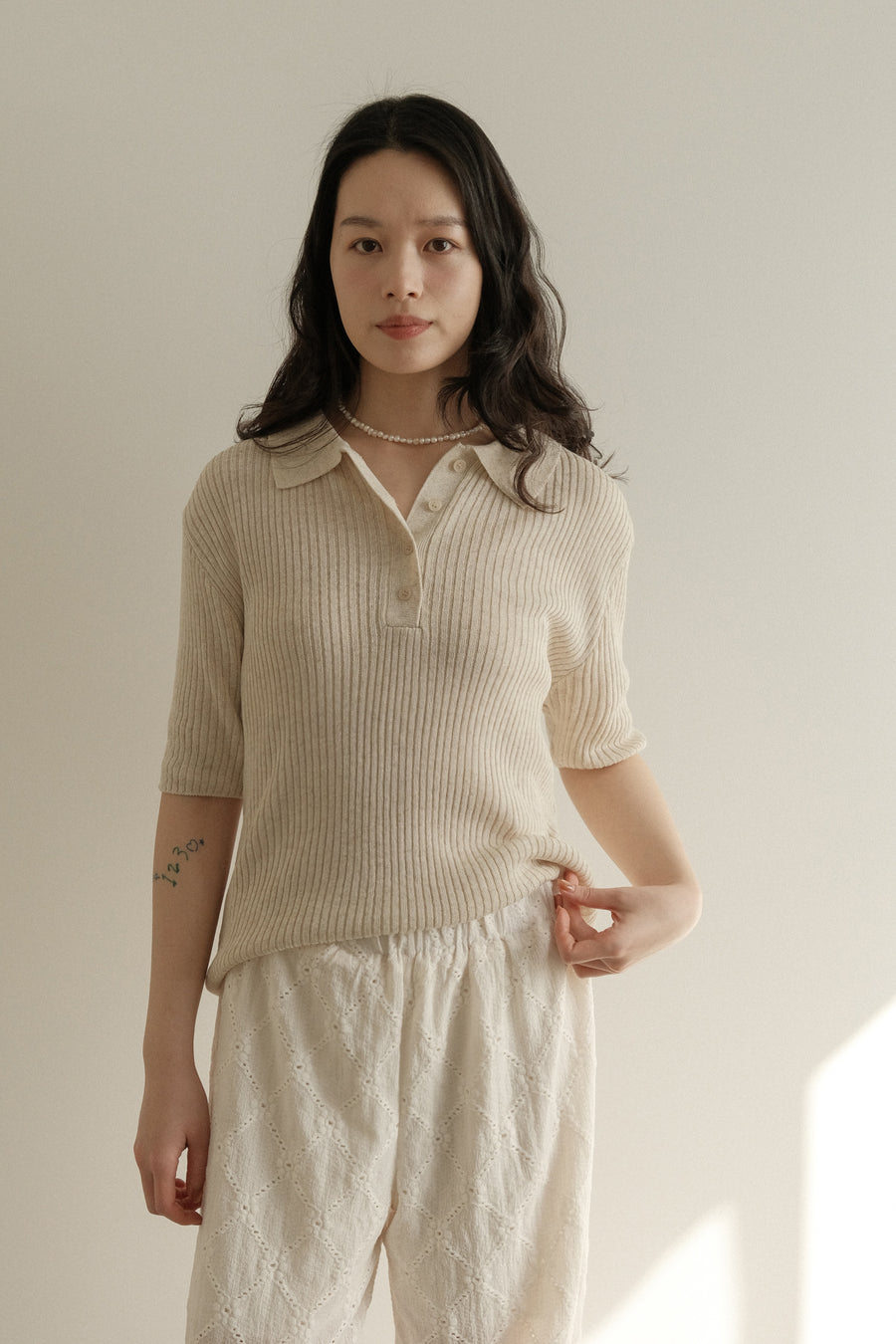 Linen Ribbed Polo Knit