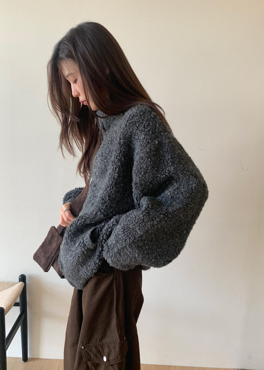 Unisex Bouclé Wool Zip Jacket