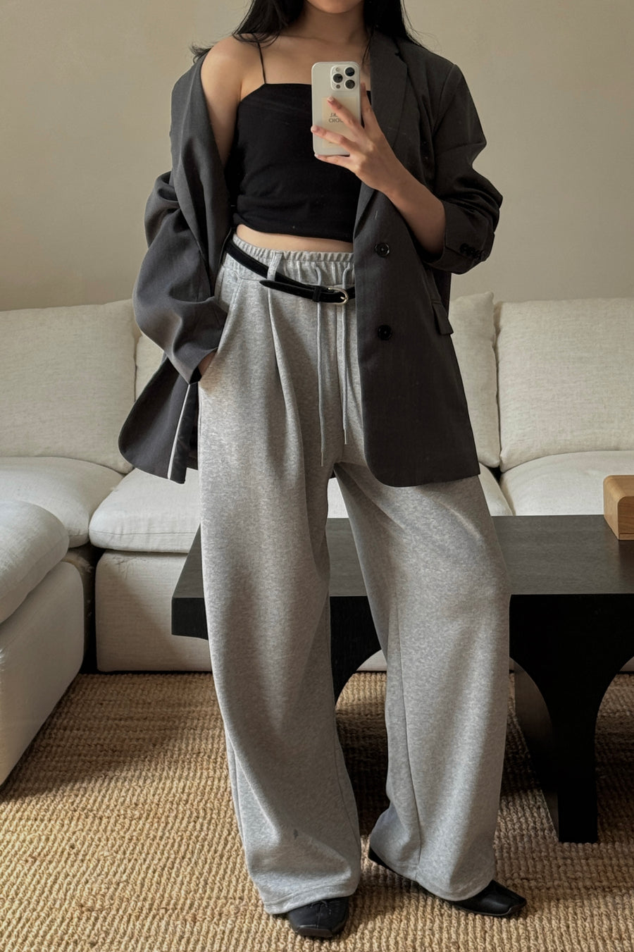 Belt Pleated Sweatpants