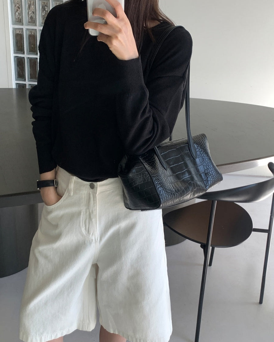 Croc Leather Shoulder Bag (PREORDER)