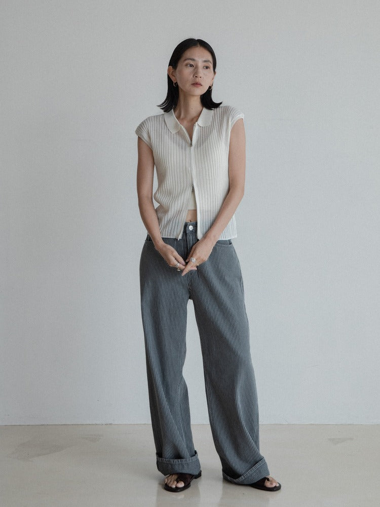 Pinstripe Wide Jeans