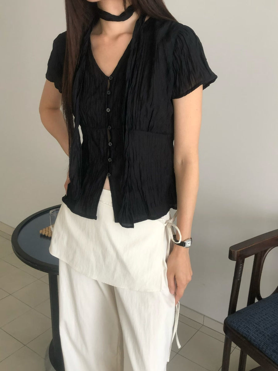 Crinkle Tie Blouse