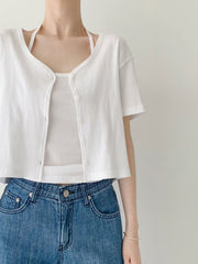 Ribbed Halterneck Top & Cardigan Set (PREORDER)