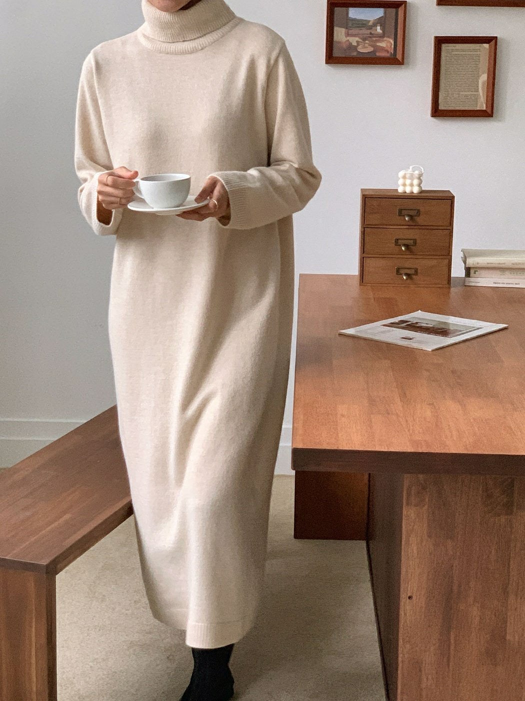 Wool Turtleneck Knit Dress