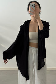 Airy Textured Hooded Blouse