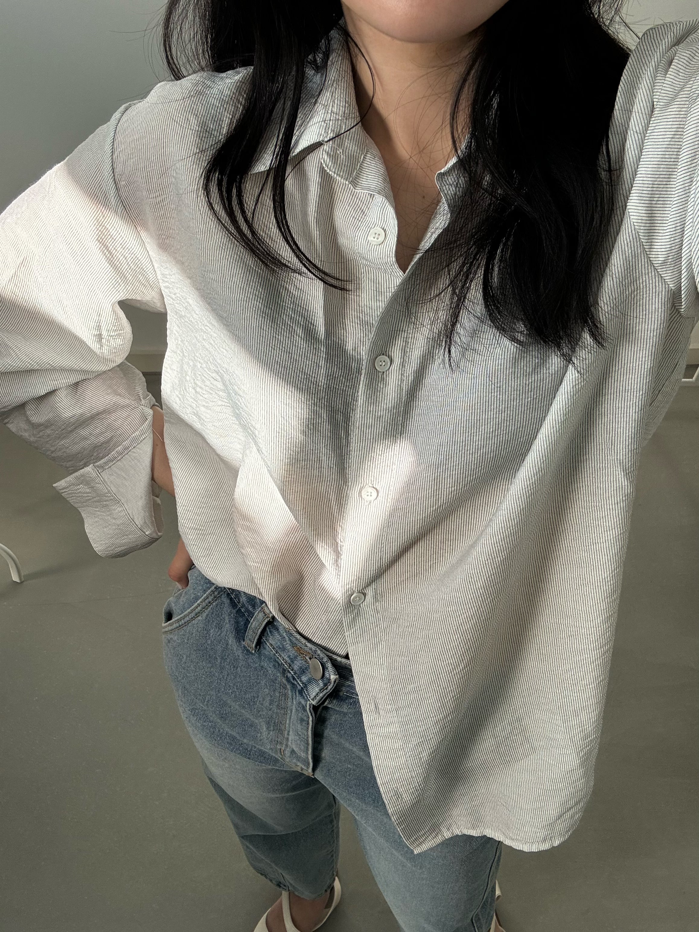 Rolled Sleeves Striped Shirt