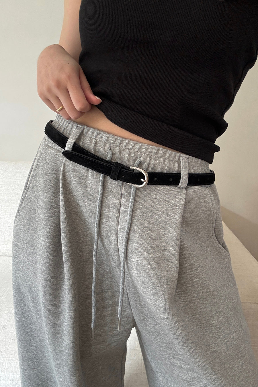 Belt Pleated Sweatpants