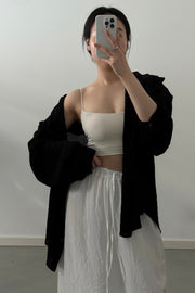 Airy Textured Hooded Blouse