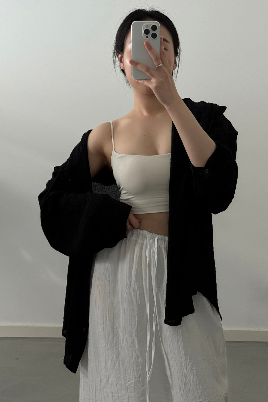Airy Textured Hooded Blouse