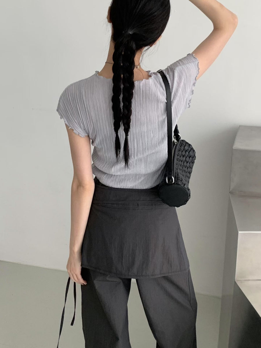 Pleated Lettuce-Edge Blouse