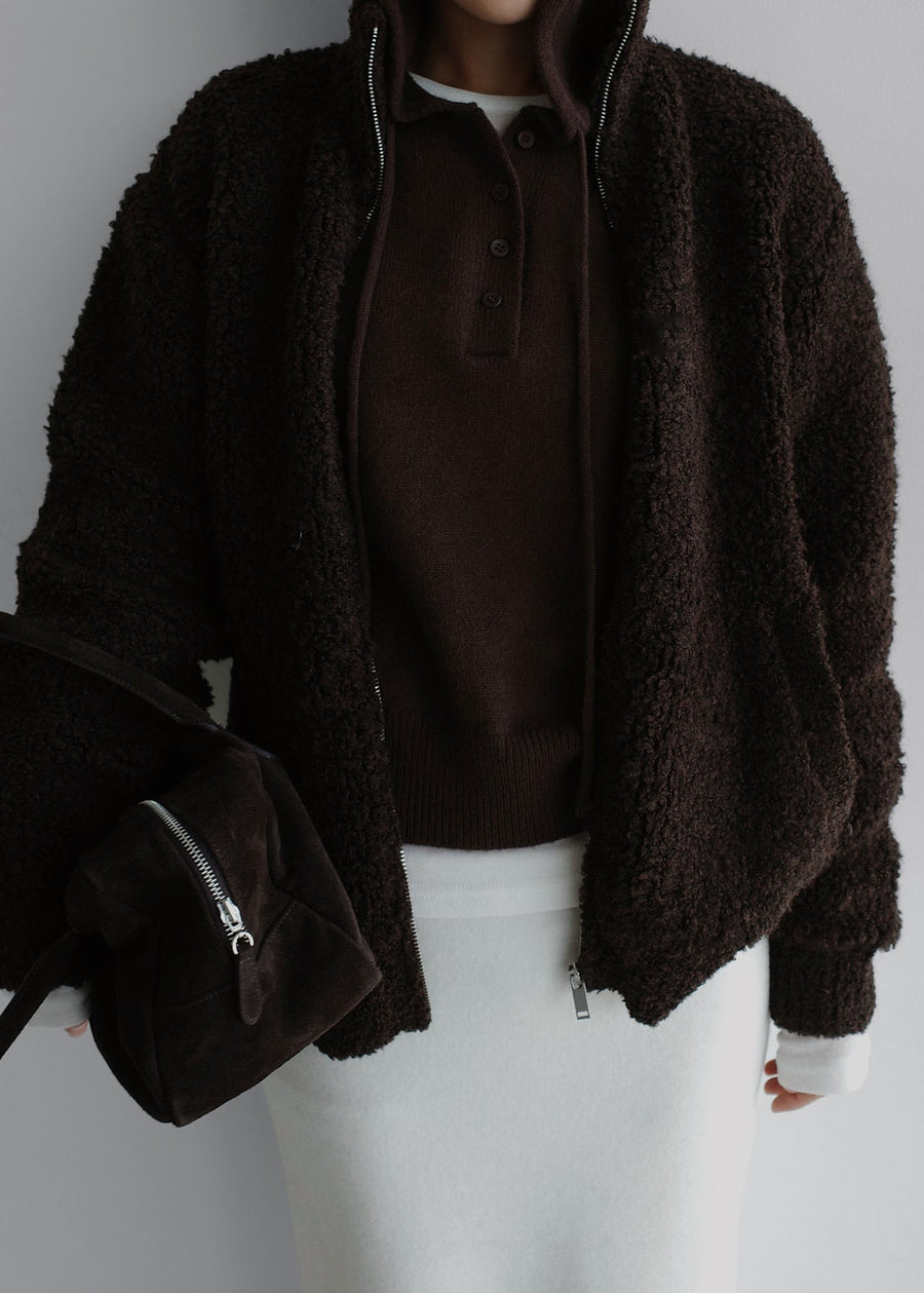 Unisex Bouclé Wool Zip Jacket