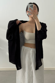Airy Textured Hooded Blouse