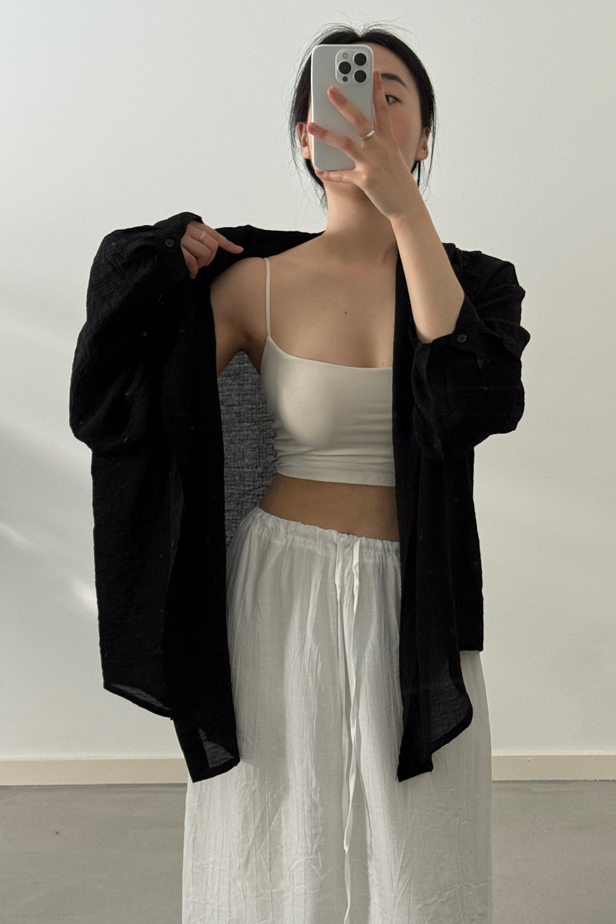 Airy Textured Hooded Blouse