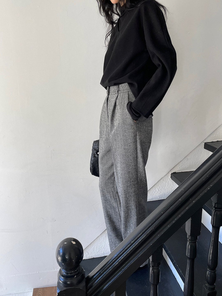 Herringbone Straight Wool Pants