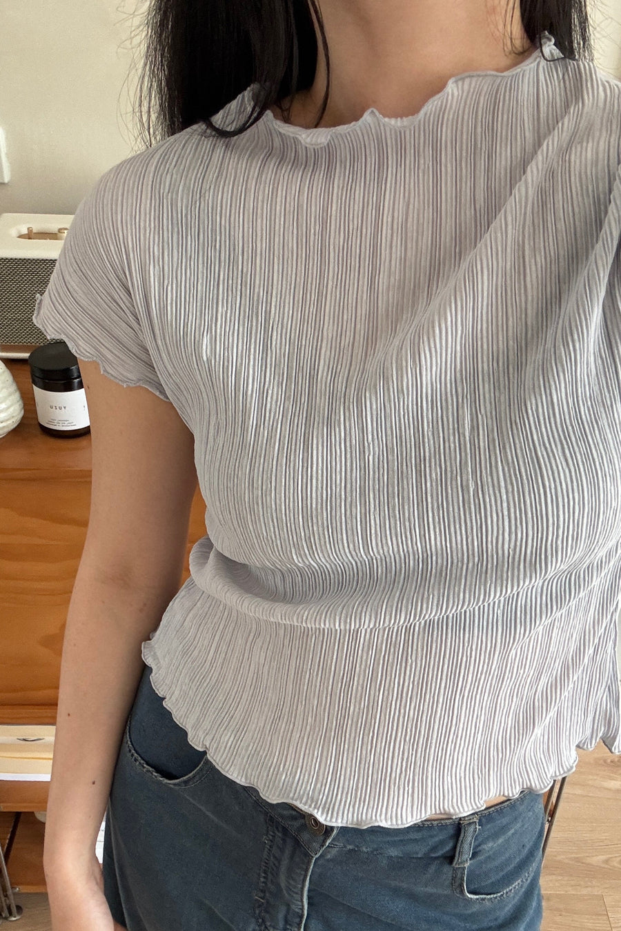 Pleated Lettuce-Edge Blouse