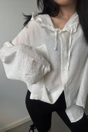 Airy Textured Hooded Blouse
