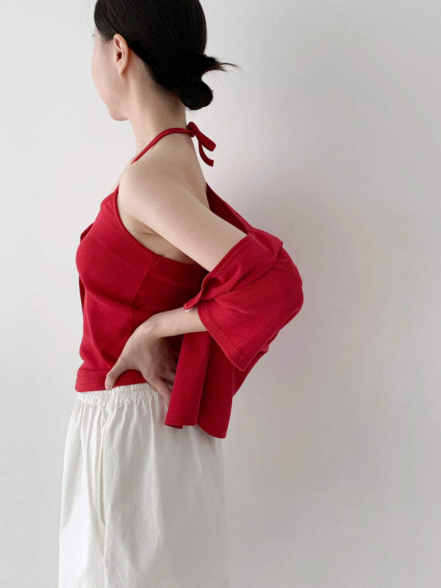 Ribbed Halterneck Top & Cardigan Set (PREORDER)