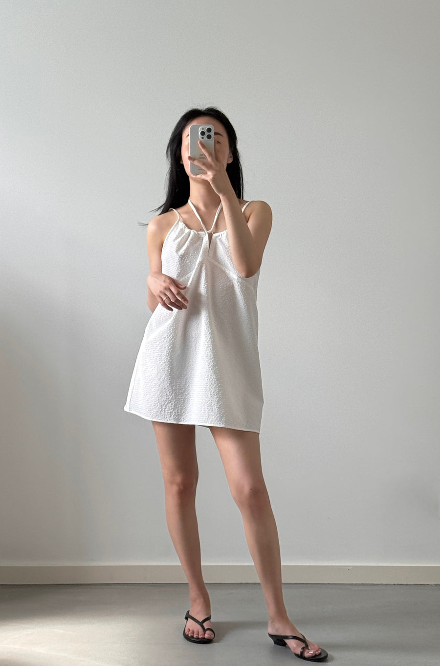 Waffle Seersucker Tie-Front Dress