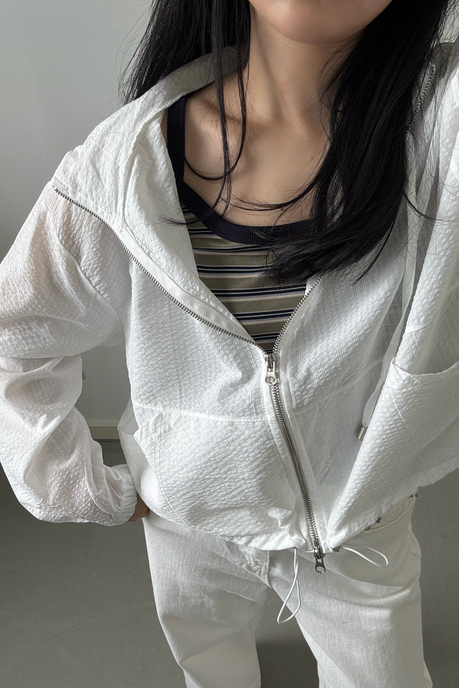 Striped Seersucker Windbreaker