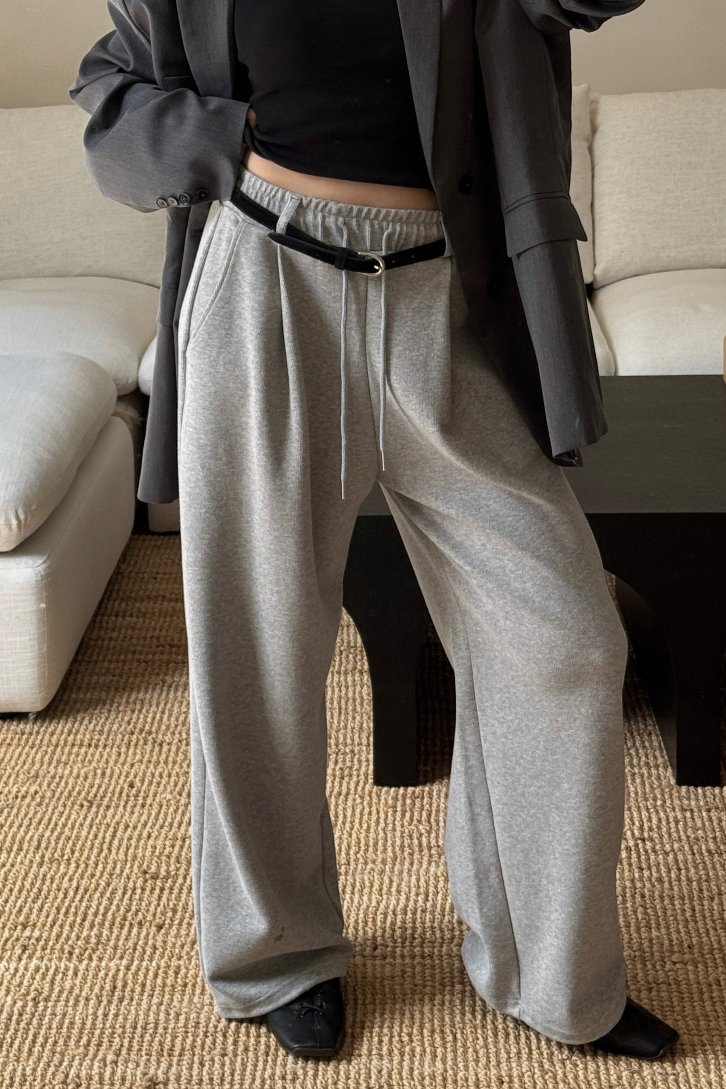 Belt Pleated Sweatpants
