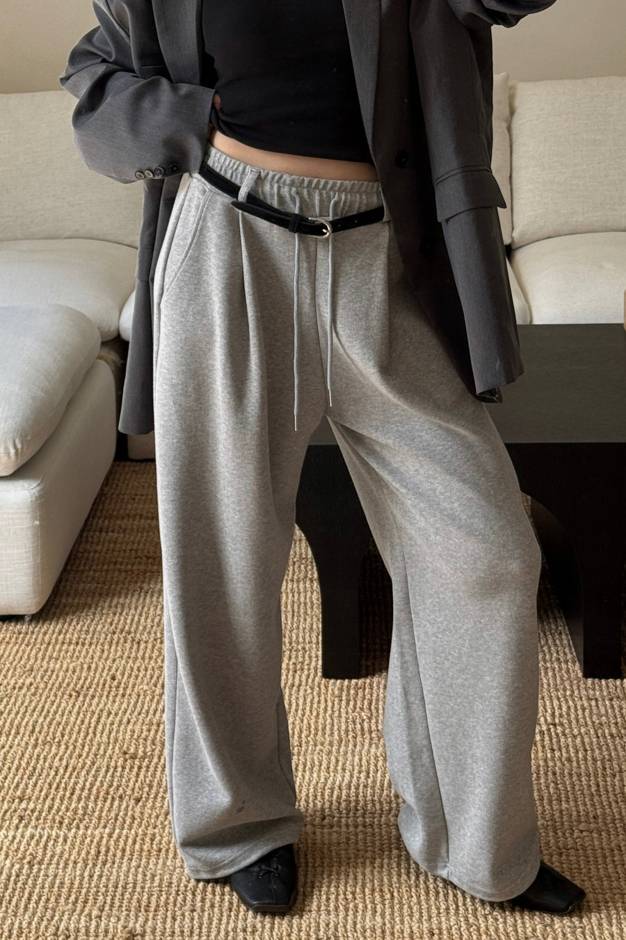 Belt Pleated Sweatpants