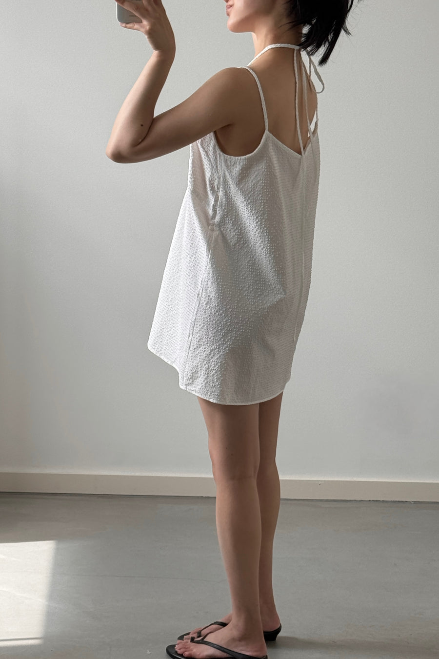 Waffle Seersucker Tie-Front Dress