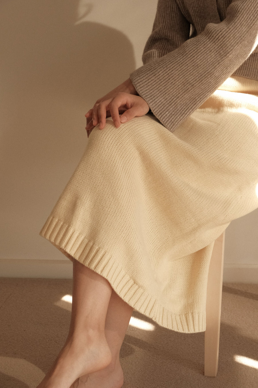 Beige Knitted Midi Skirt