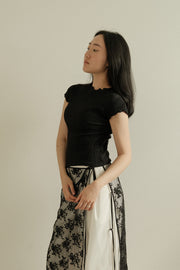 Pleated Lettuce-Edge Blouse