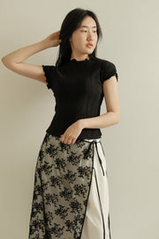 Pleated Lettuce-Edge Blouse