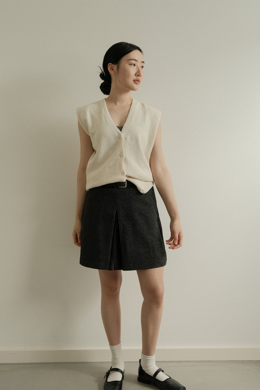 Belted Wool Split Skirt