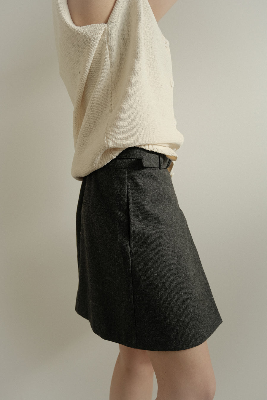 Belted Wool Split Skirt