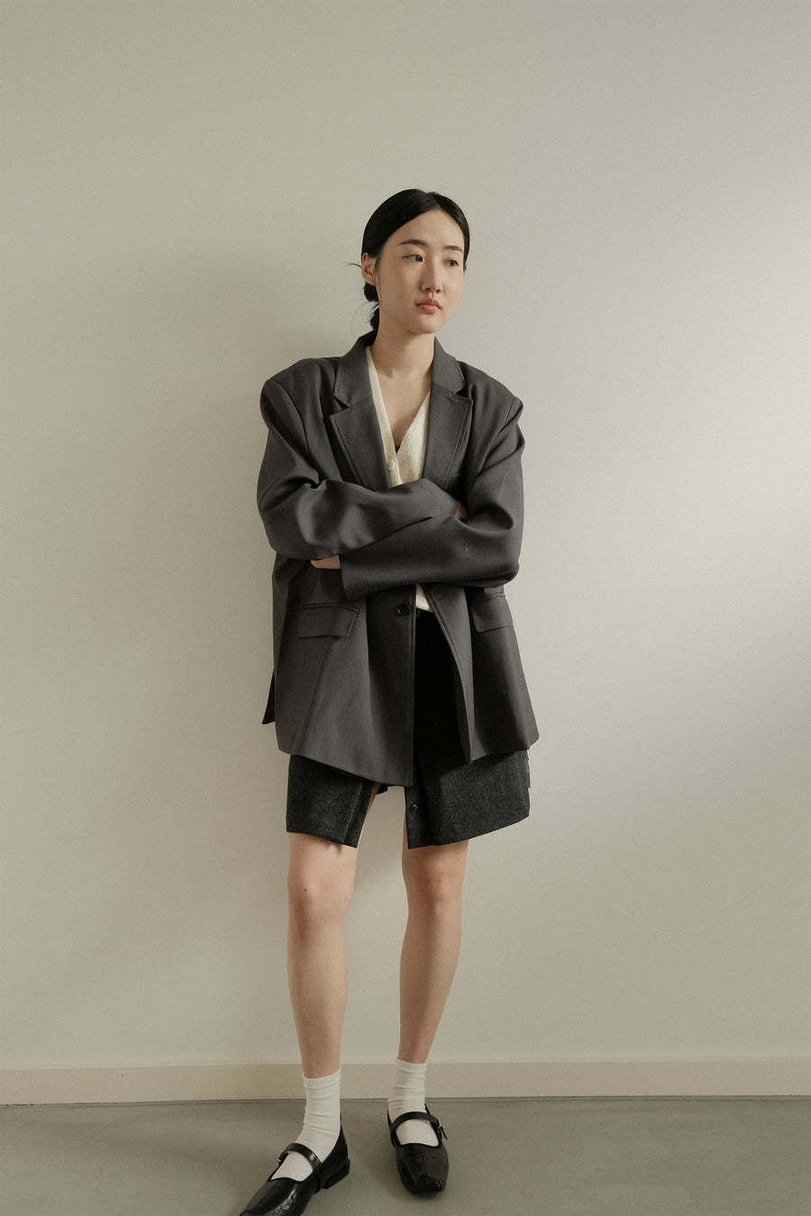 Belted Wool Split Skirt