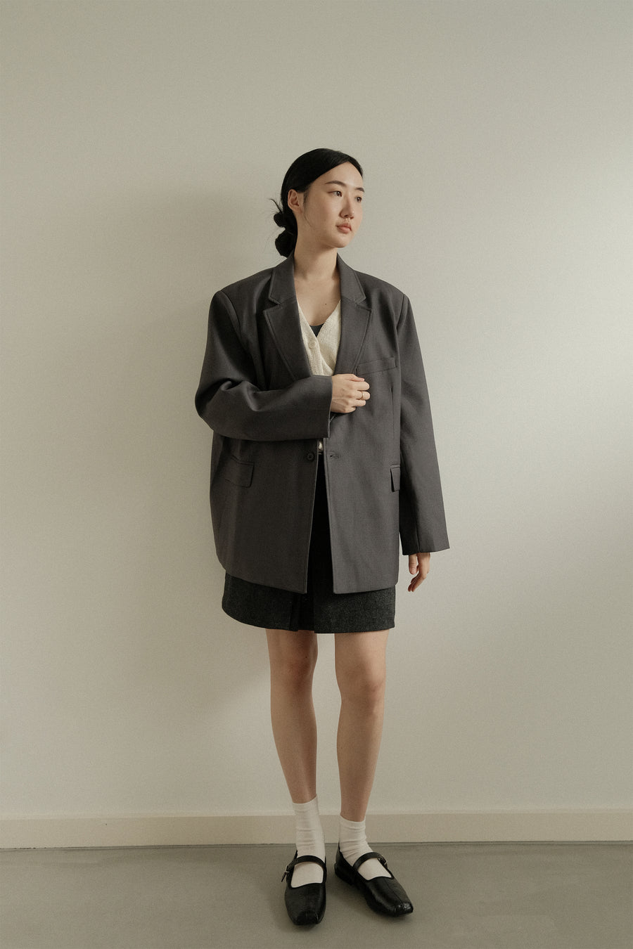 Belted Wool Split Skirt