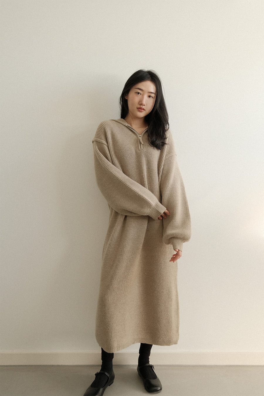 Hood Cozy Knit Dress (PREORDER)