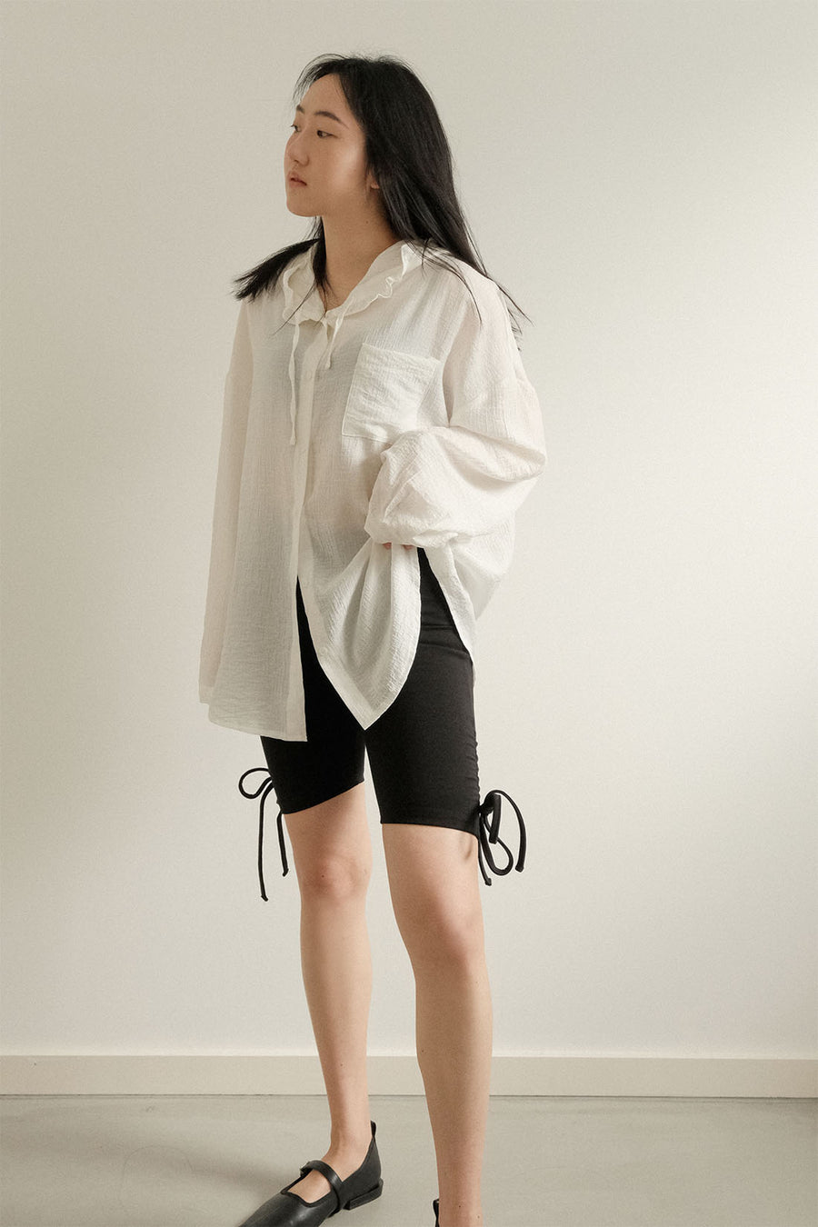 Airy Textured Hooded Blouse