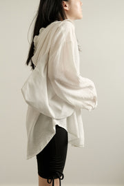 Airy Textured Hooded Blouse