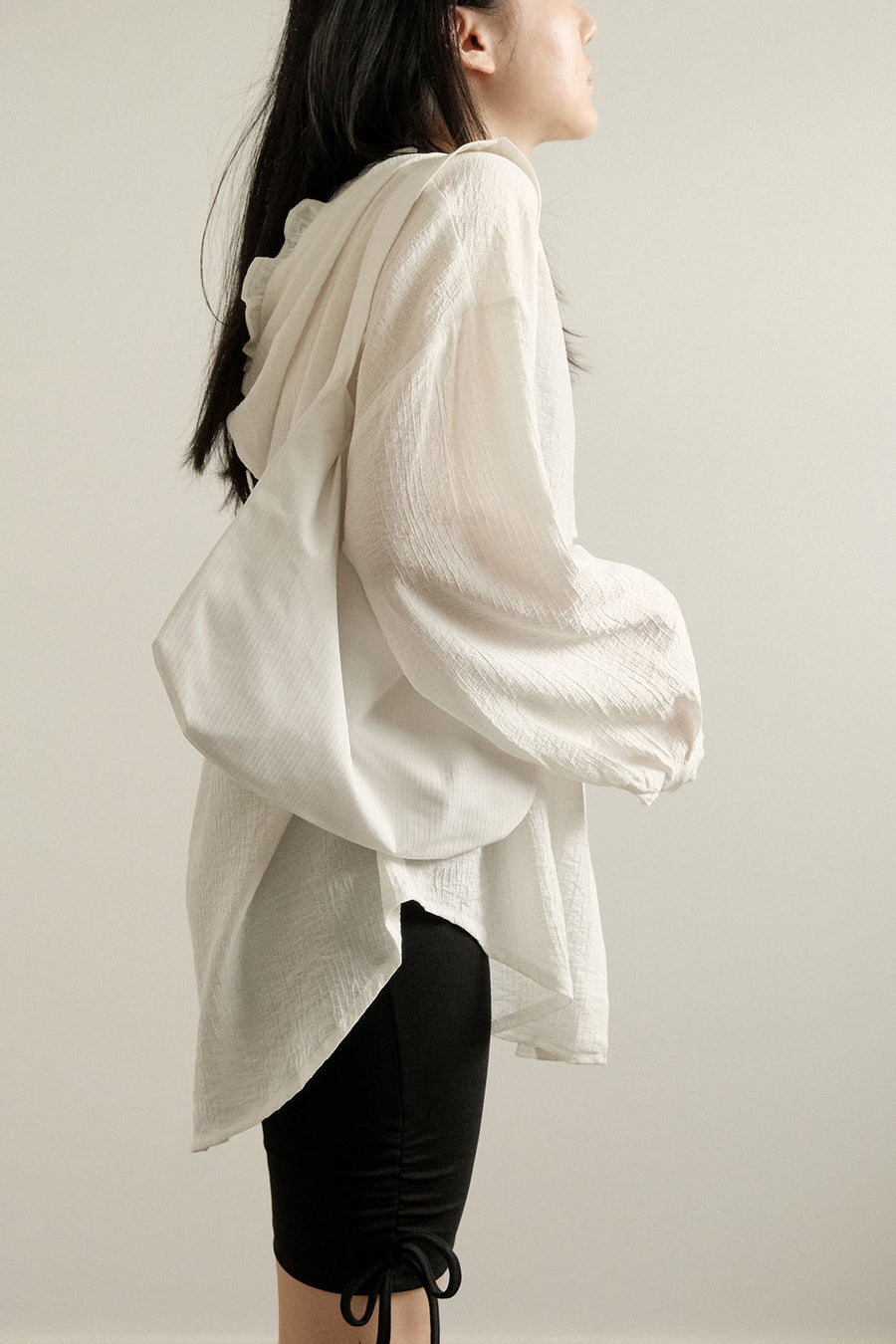Airy Textured Hooded Blouse