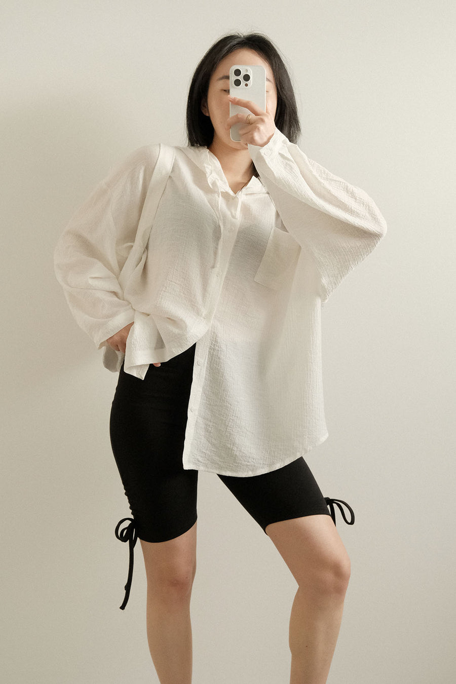 Airy Textured Hooded Blouse