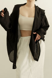 Airy Textured Hooded Blouse