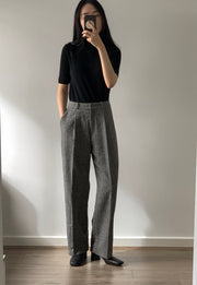 Herringbone Straight Wool Pants