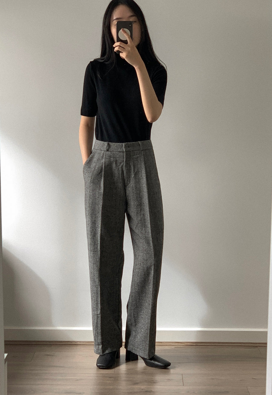 Herringbone Straight Wool Pants