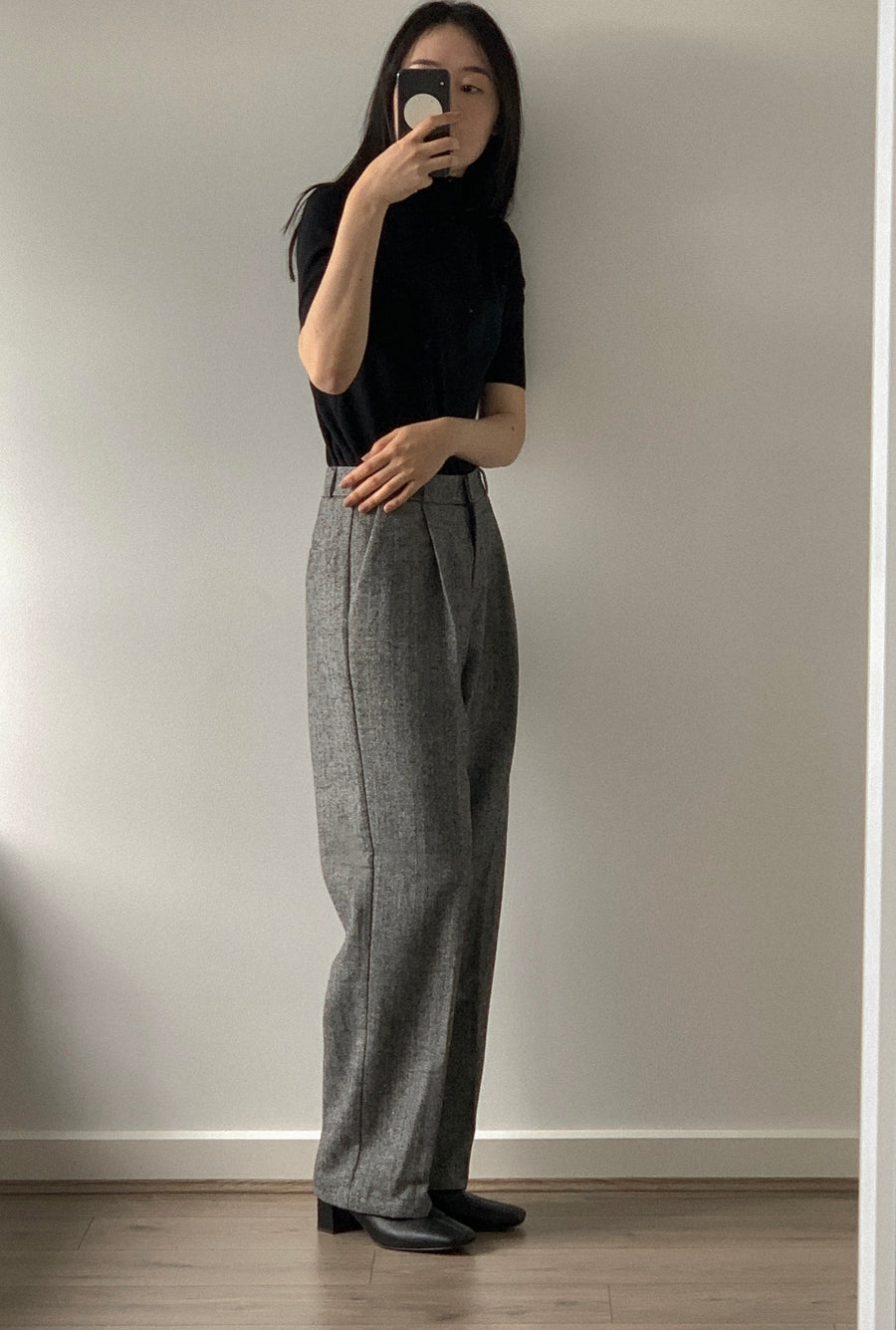 Herringbone Straight Wool Pants